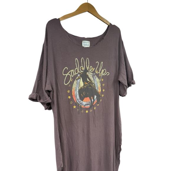 Free People x Vintage Souls Saddle Up Maxi Tee Dress Brown Size L Western NEW - Picture 3 of 7